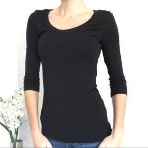 Cynthia Rowley Black Scoop Neck 3/4 Sleeve Top XS